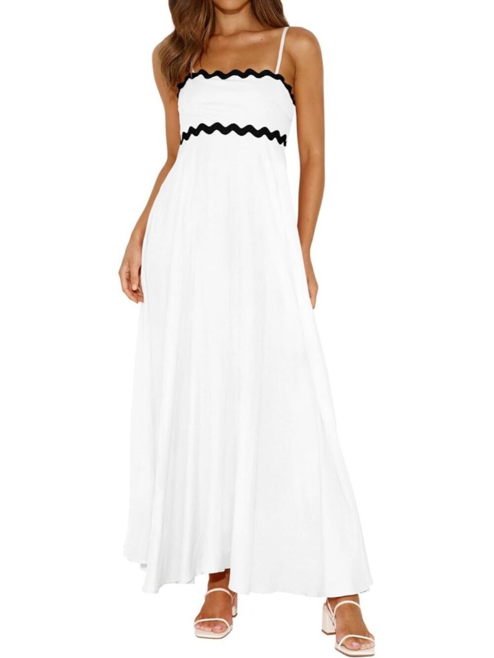 Women's White Sleeveless Square Neck Casual Boho A LINE Imported Maxi Dress
